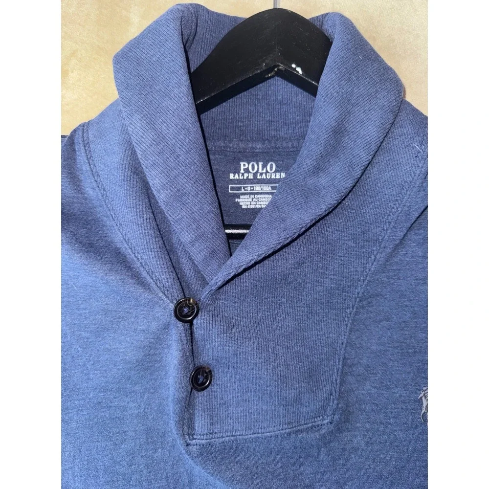 Polo Ralph‎ Lauren Shawl Collar Pullover Mens Large Blue Knit Sweater